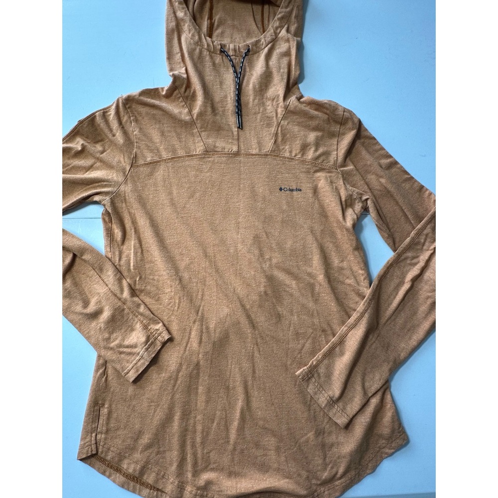 Columbia Womens Heathered Orange Hooded Long Sleeve Shirt Thumbhole